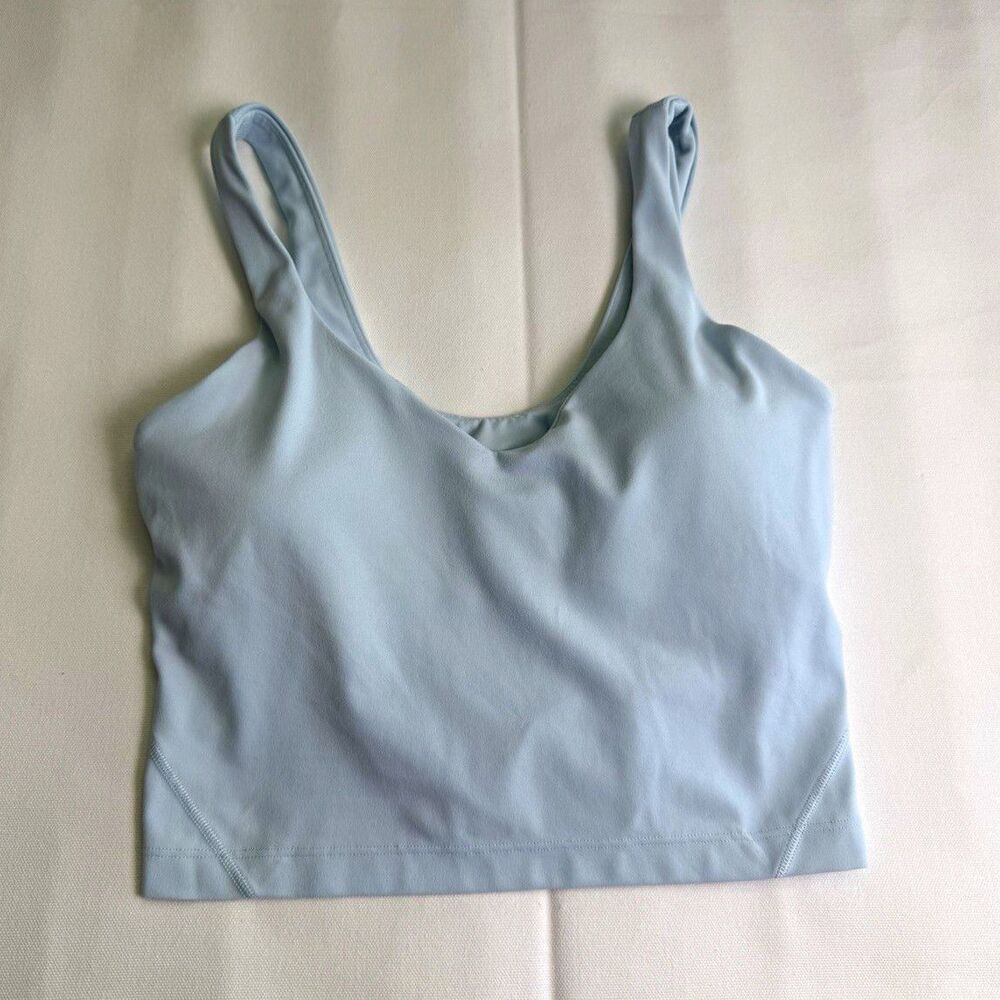 Lululemon Women's Wireless Pullover Sports Bra Light Blue Solid Logo, M